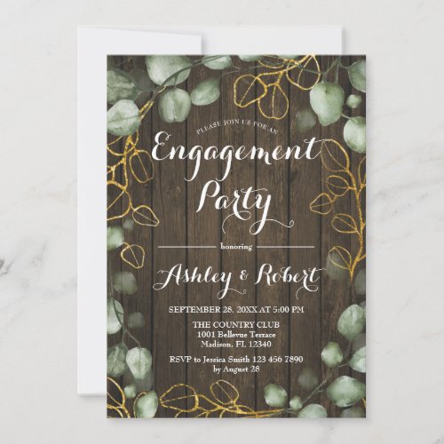 Eucalyptus Wreath Rustic Wood Engagement Party Invitation