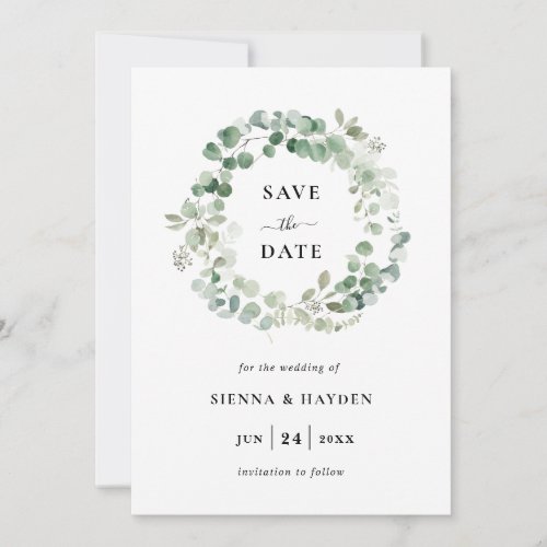 Eucalyptus Wreath Sage Green Save The Date Card