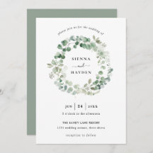 Eucalyptus Wreath Sage Green Wedding Invitation