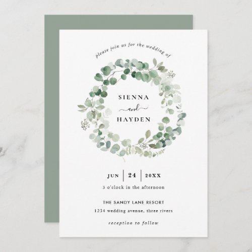 Eucalyptus Wreath Sage Green Wedding Invitation