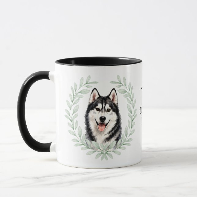Eucalyptus Wreath Siberian Husky Dog Monogram Mug (Left)