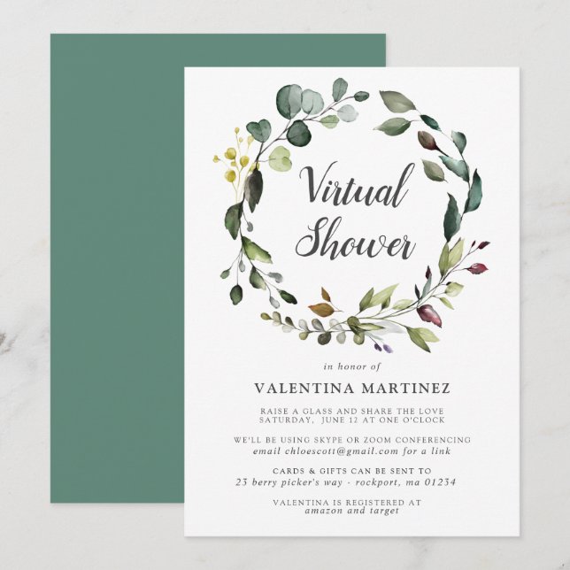 Eucalyptus Wreath Virtual Bridal Baby Shower Invitation (Front/Back)