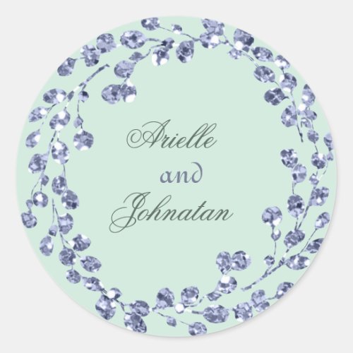 Eucalyptus Wreath Wedding Blue Florals Green Classic Round Sticker