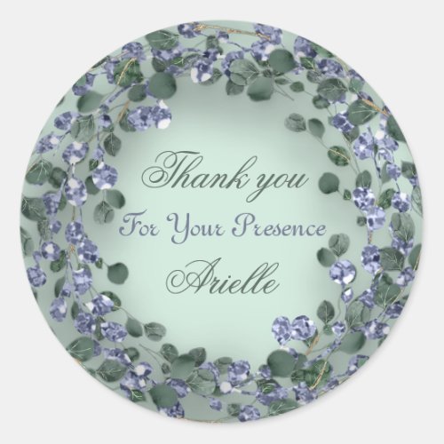 Eucalyptus Wreath Wedding Bridal Blue Cottage Classic Round Sticker