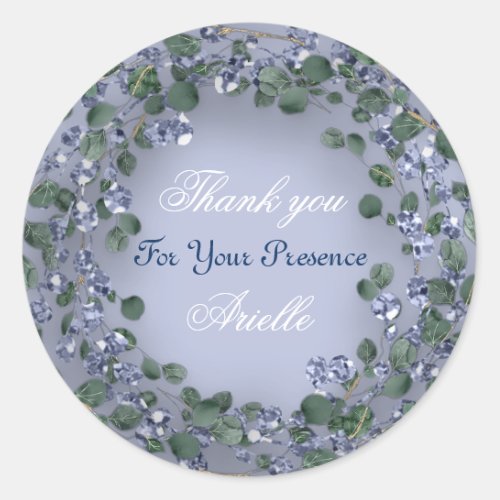 Eucalyptus Wreath Wedding Bridal Blue Royal Classic Round Sticker