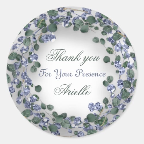 Eucalyptus Wreath Wedding Bridal Blue White Classic Round Sticker