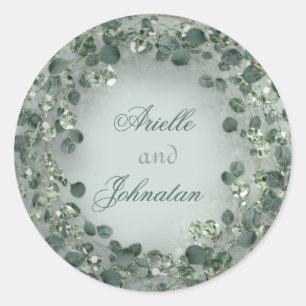 Eucalyptus Wreath Wedding Favor Crystals Green Classic Round Sticker
