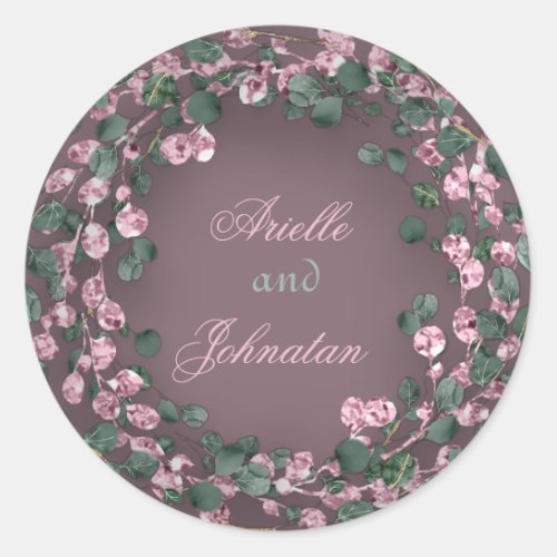 Eucalyptus Wreath Wedding Favor Rustic Green Rose Classic Round Sticker