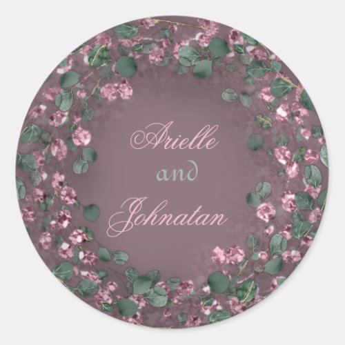 Eucalyptus Wreath Wedding Favor Rustic Mint Rose Classic Round Sticker