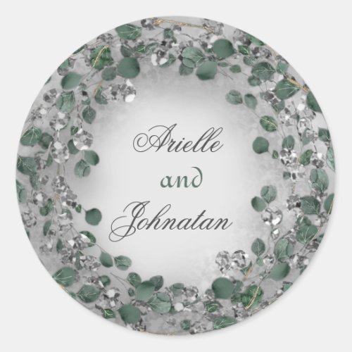 Eucalyptus Wreath Wedding Favor Rustic Mint Silver Classic Round Sticker
