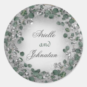 Eucalyptus Wreath Wedding Favor Rustic Mint Silver Classic Round Sticker