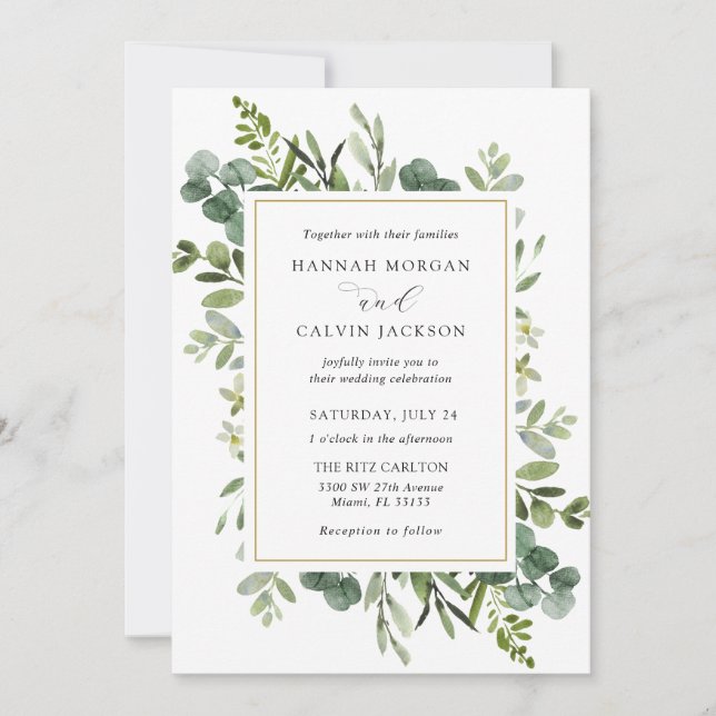 Eucalyptus Wreath Wedding Invitation (Front)