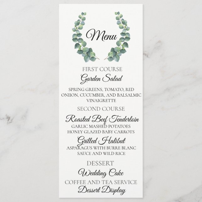 Eucalyptus Wreath Wedding Menu Card (Front)