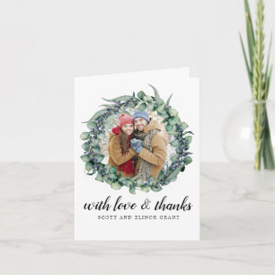 Eucalyptus Wreath Wedding Photo Thank You Card
