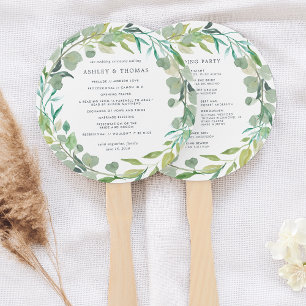 Eucalyptus Wreath Wedding Program Hand Fan
