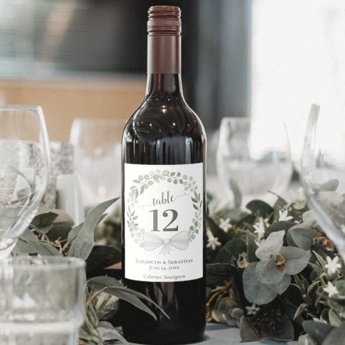 Eucalyptus Wreath Wedding Table Number Wine Label