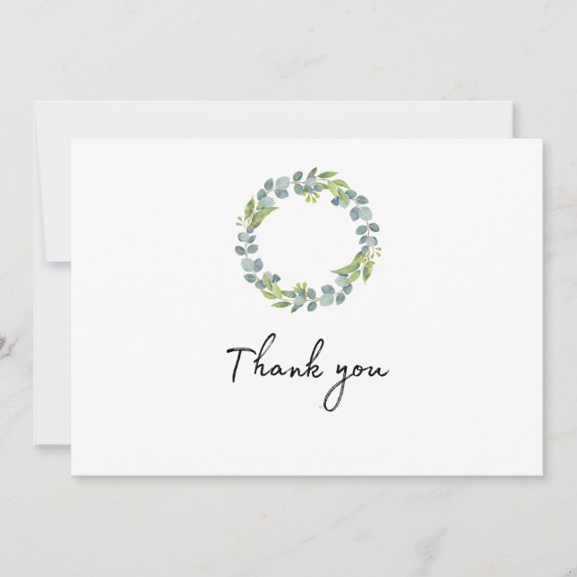 Eucalyptus Wreath Wedding Thank You Folded Card (Front)