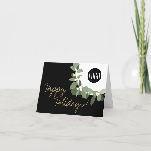 Eucalyptus Wreath Your Logo Company Black gold Holiday Card