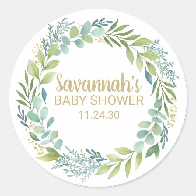 Eucalyptys Greenery Baby Shower Sticker (Front)
