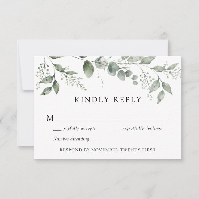 Eucalytpus Greenery Wedding RSVP Response  Invitation (Front)