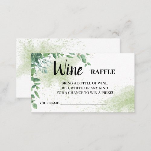 Eucalytpus  Wine Raffle Ticket Bridal Shower card