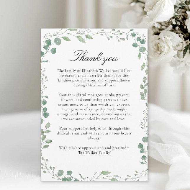Eucalytus After Funeral Memorial Sympathy  Thank You Card (Eucalytus After Funeral Memorial Sympathy Thank You Card)