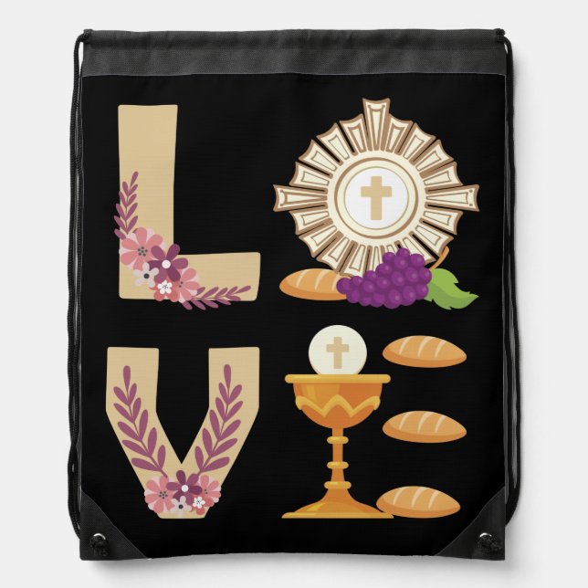 Eucharis Catholic 1st Holy Communion for Girls Drawstring Bag (Front)