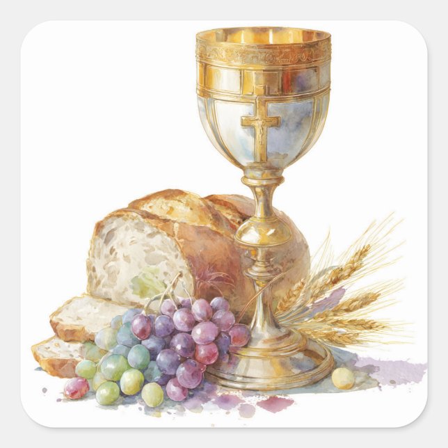 Eucharist Chalice and Host First Holy Communion  Square Sticker (Front)