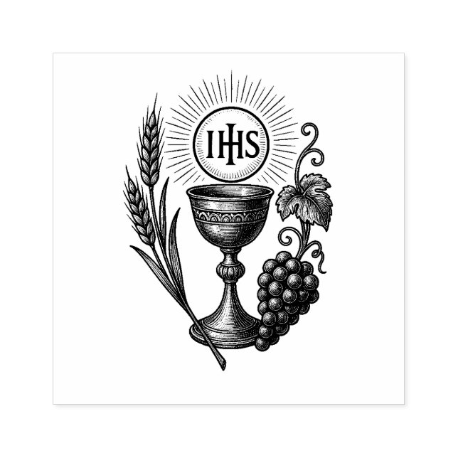 Eucharist Chalice Wheat and Grapes Catholic  Rubber Stamp (Imprint)