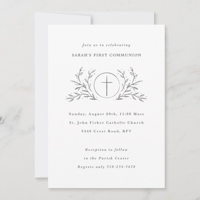 Eucharist Custom Color First Communion Invitation (Front)