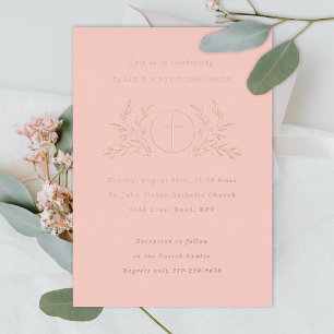 Eucharist First Communion Rose Gold Foil Invitation