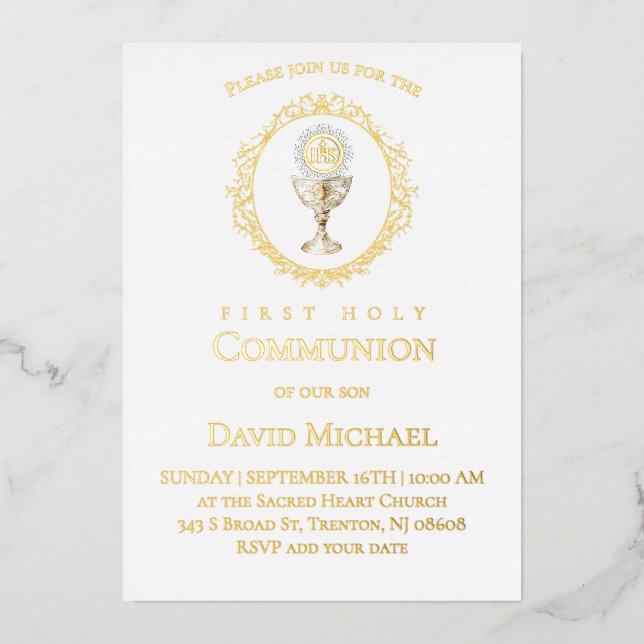 Eucharist First Holy Communion Foil Invitation (Front)