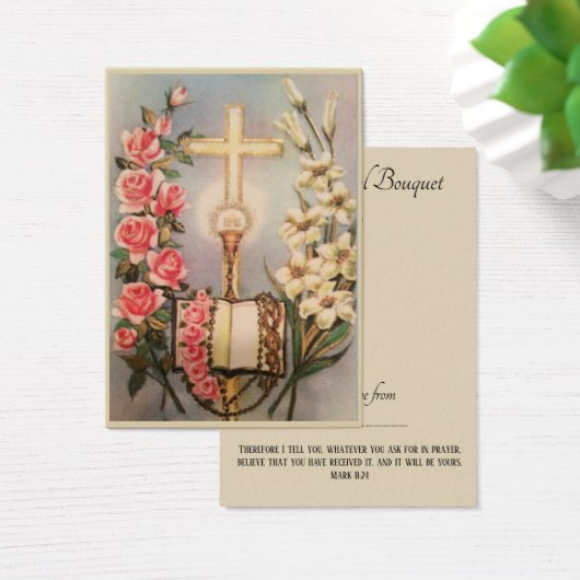 Eucharist Roses Spiritual Bouquet Prayer Holy Card (Desk)