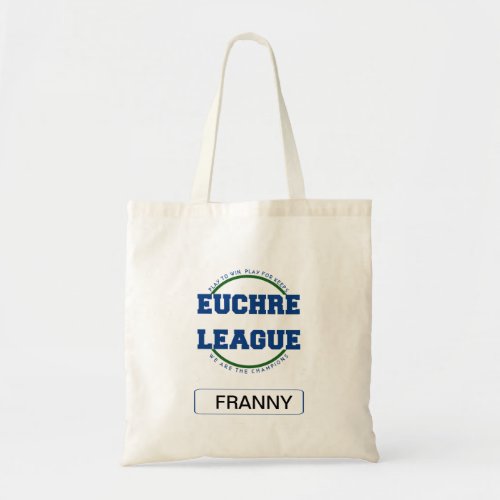 EUCHRE LEAGUE LOGO WITH SPACE FOR CUSTOM NAME TOTE BAG