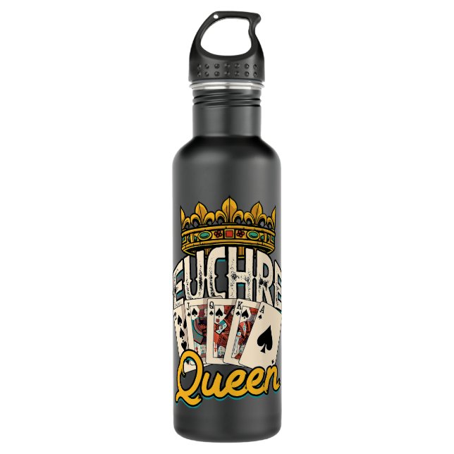 Euchre Queen Casino Night Poker Spades and Mahjong Stainless Steel Water Bottle (Front)