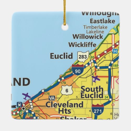 Euclid Ohio Vintage Map Ceramic Ornament