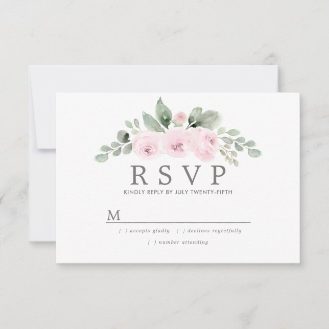 Euclyptus Pink Floral Wedding RSVP (Front)