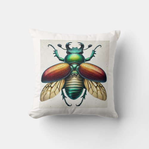 Eudicella Beetle 280624IREF101 _ Watercolor Throw Pillow