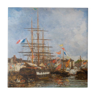 Eugene Boudin - Festival in the Harbor of Honfleur Ceramic Tile