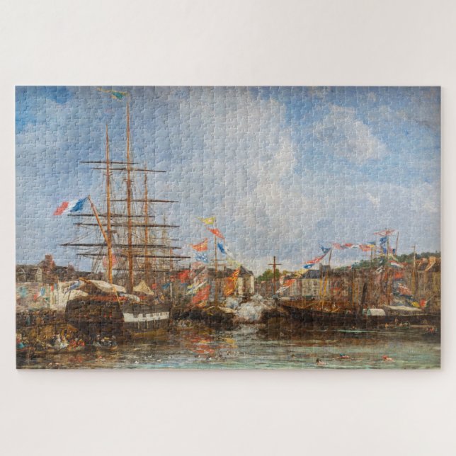 Eugene Boudin - Festival in the Harbor of Honfleur Jigsaw Puzzle (Horizontal)