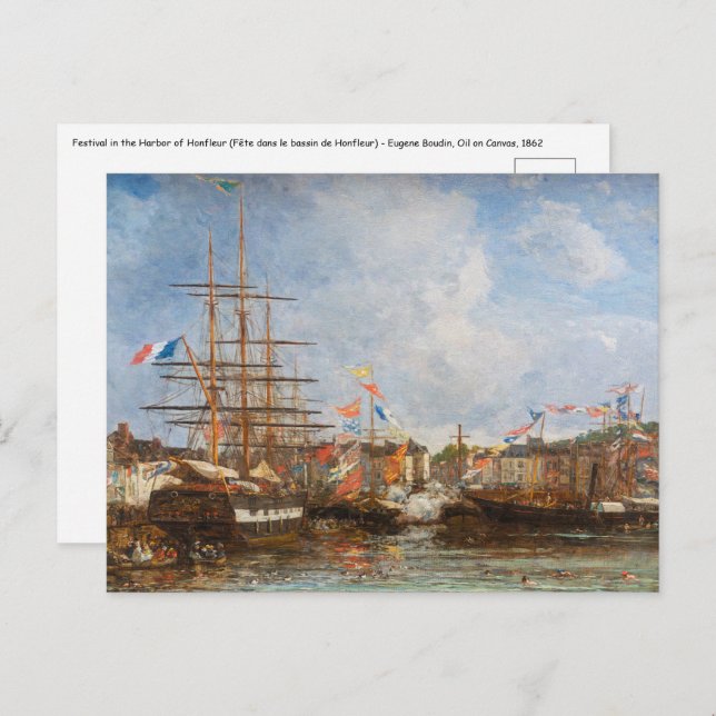 Eugene Boudin - Festival in the Harbor of Honfleur Postcard (Front/Back)