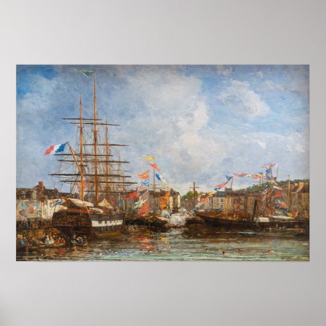Eugene Boudin - Festival in the Harbor of Honfleur Poster (Front)