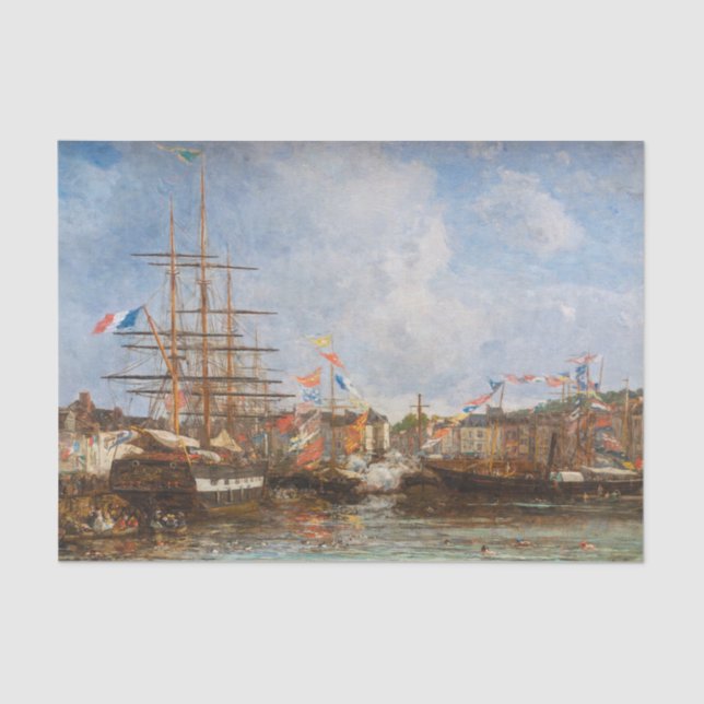 Eugene Boudin - Festival in the Harbor of Honfleur Tissue Paper (Front)