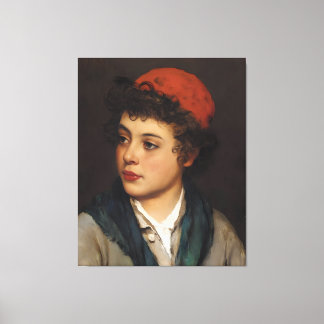 Eugene de Blaas: Young Girl in Red Beret - 16K Fin Canvas Print