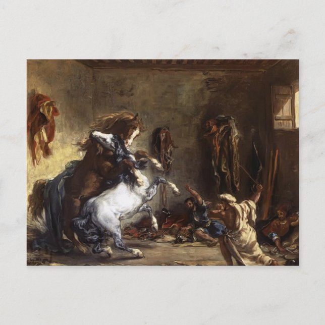 Eugene Delacroix- Arab Horses Fighting in a Stable Postcard (Front)
