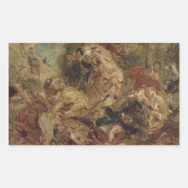 Eugene Delacroix - The Lion Hunt Rectangular Sticker (Front)