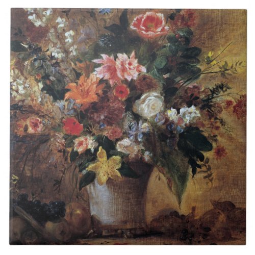 Eugene Delacroix Vintage Bouquet of Flowers Ceramic Tile