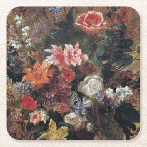 Eugene Delacroix Vintage Bouquet of Flowers Square Paper Coaster