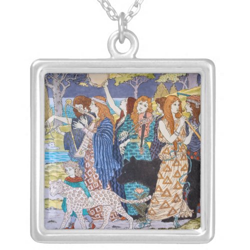 Eugene Grasset _ Harmony Decorative Panel Silver Plated Necklace