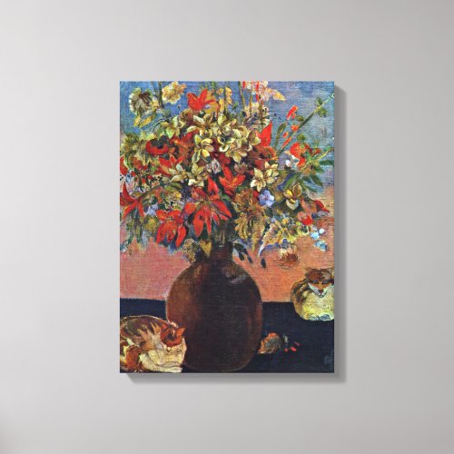 Eugene Henri Paul Gauguin _ flowers and cats Canvas Print